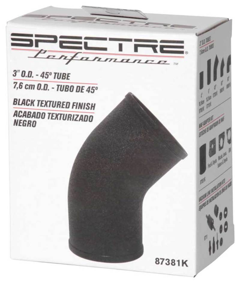 Spectre Universal Intake Elbow Tube (ABS) 3in. OD / 45 Degree - Black Textured Powdercoat