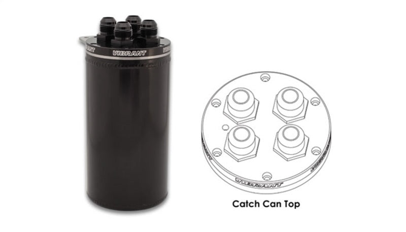 Vibrant 4in OD Universal Catch Can 2.0 w/ 4 Adapters Aluminum - Anodized Black