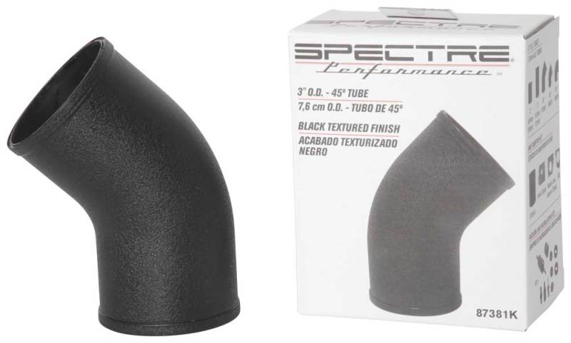 Spectre Universal Intake Elbow Tube (ABS) 3in. OD / 45 Degree - Black Textured Powdercoat