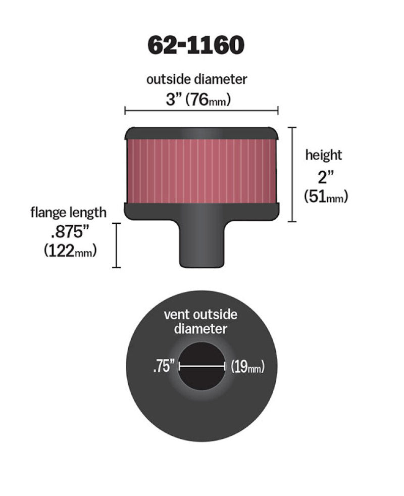 K&N Filter 3/4in Vent 3in Diameter 2in Height