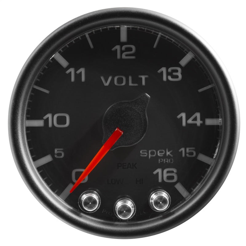 Autometer Spek-Pro Gauge Voltmeter 2 1/16in 16V Stepper Motor W/Peak & Warn Blk/Blk